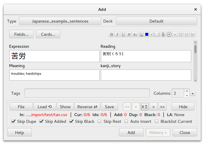 A new toolbar for Anki's 'Add Card' dialog from the addon cbcImport