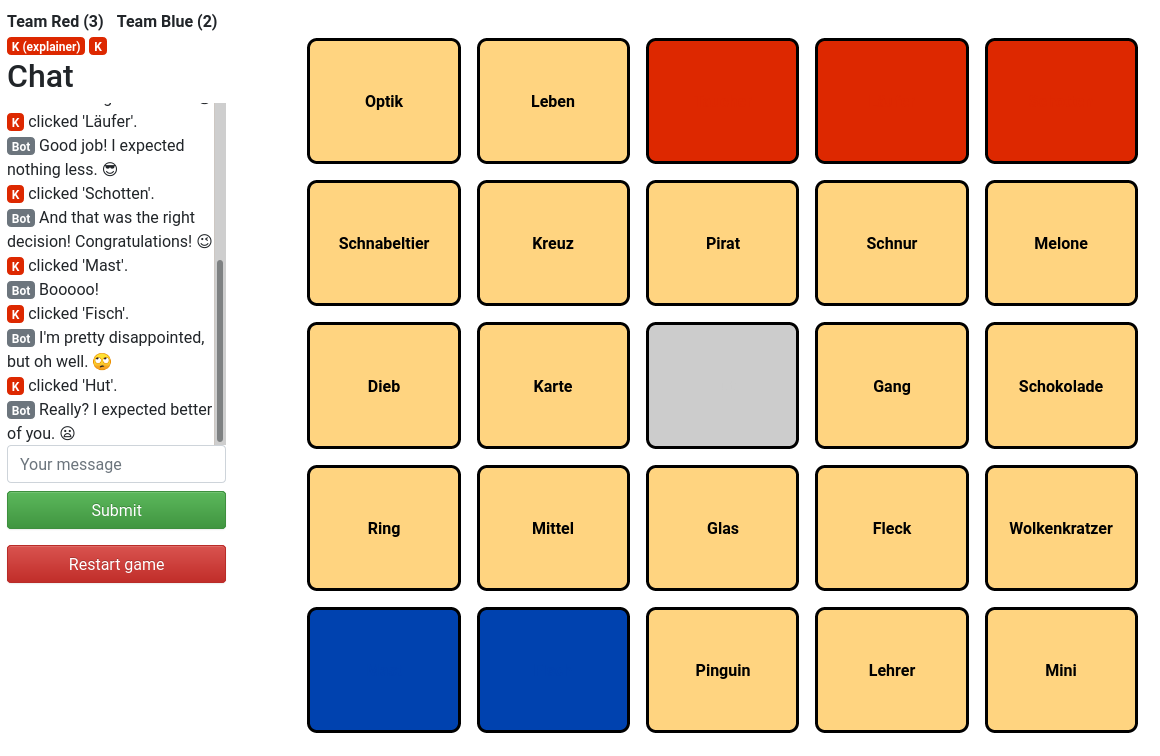 Player view of Codenames